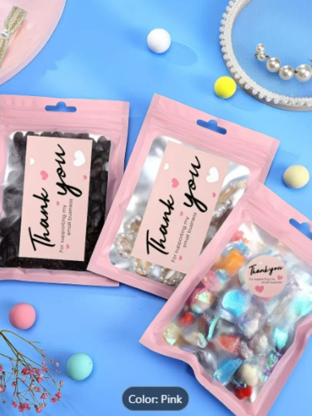 Thank You Cards and Stickers Set with Resealable Packaging Bags